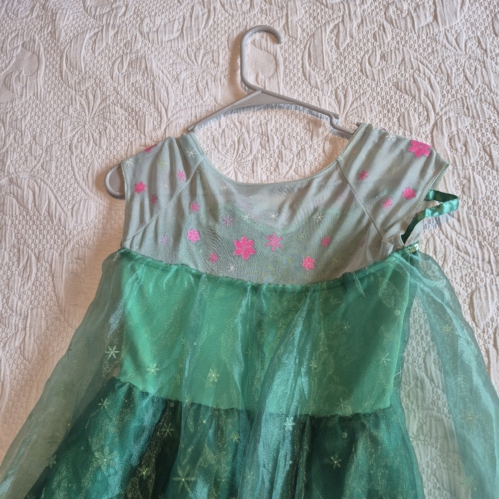 Disney Store Frozen Fever Elsa size 9/10 green tulle top and under dress, VGUC - Picture 4 of 7